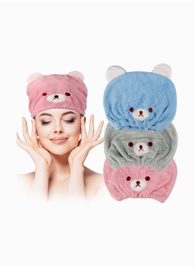 Soft Absorbent Hair Drying Towels for Kids - 3 Pack Hair Wraps for Girls, Quick-Dry Head Towels for Children