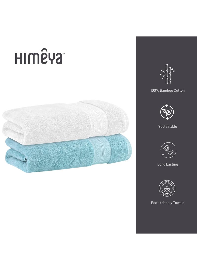 Himeya Bamboo Bath Towel Ultra Absorbent 3X Softer Than Cotton Towels 140 x 70 cm 600 GSM Pack of 2 Ice Burst and White