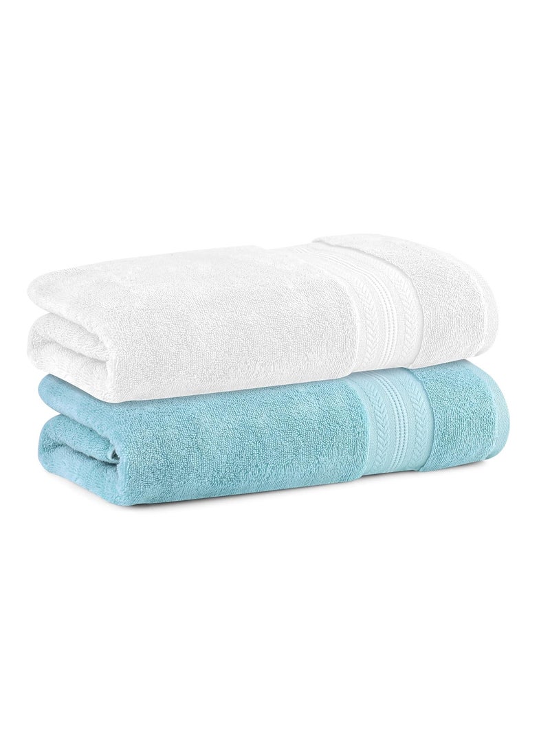 Himeya Bamboo Bath Towel Ultra Absorbent 3X Softer Than Cotton Towels 140 x 70 cm 600 GSM Pack of 2 Ice Burst and White