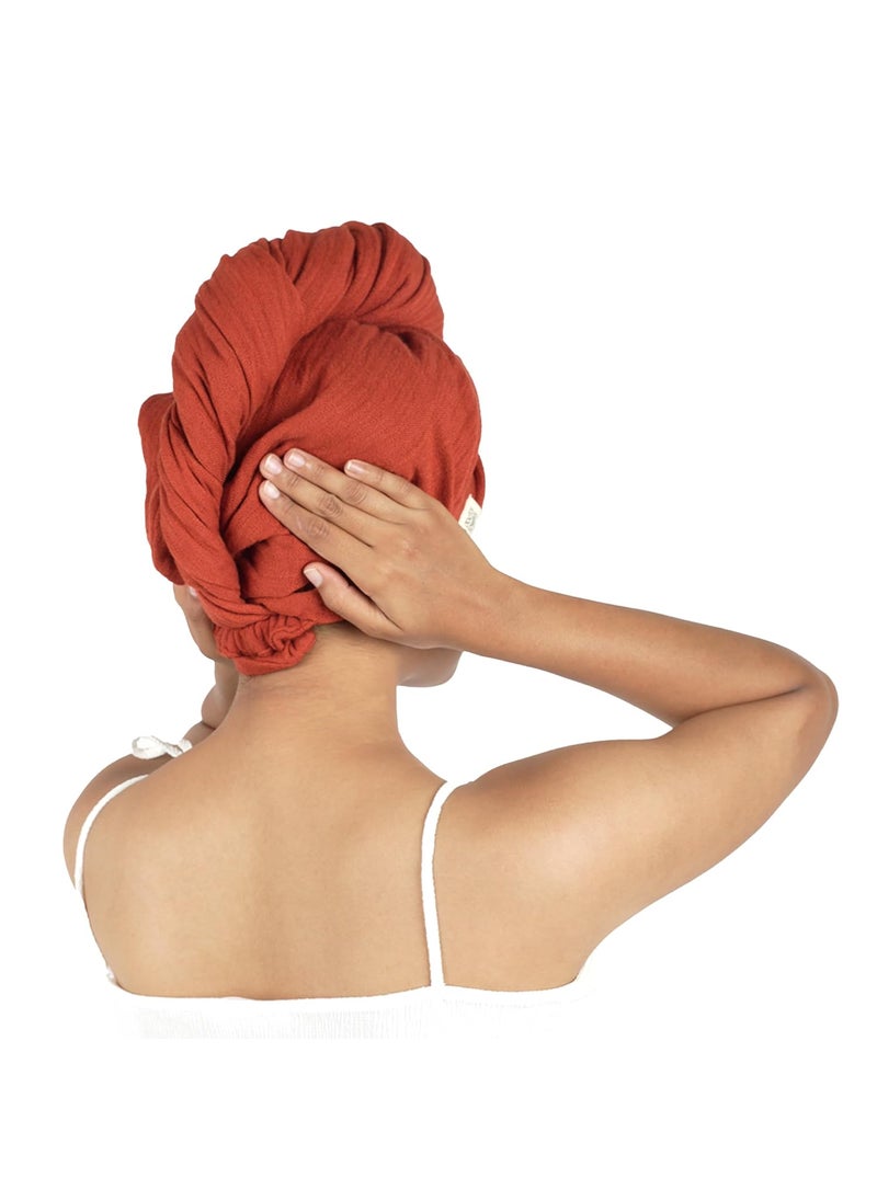 Doctor Towels Banana Yarn Hair Towel Plus Size Hair Wrap for Women Towel for Long Short Hair AntiFrizz Shower Hair Towels with Button QuickDrying Hair Cap Terracotta Pack of 1