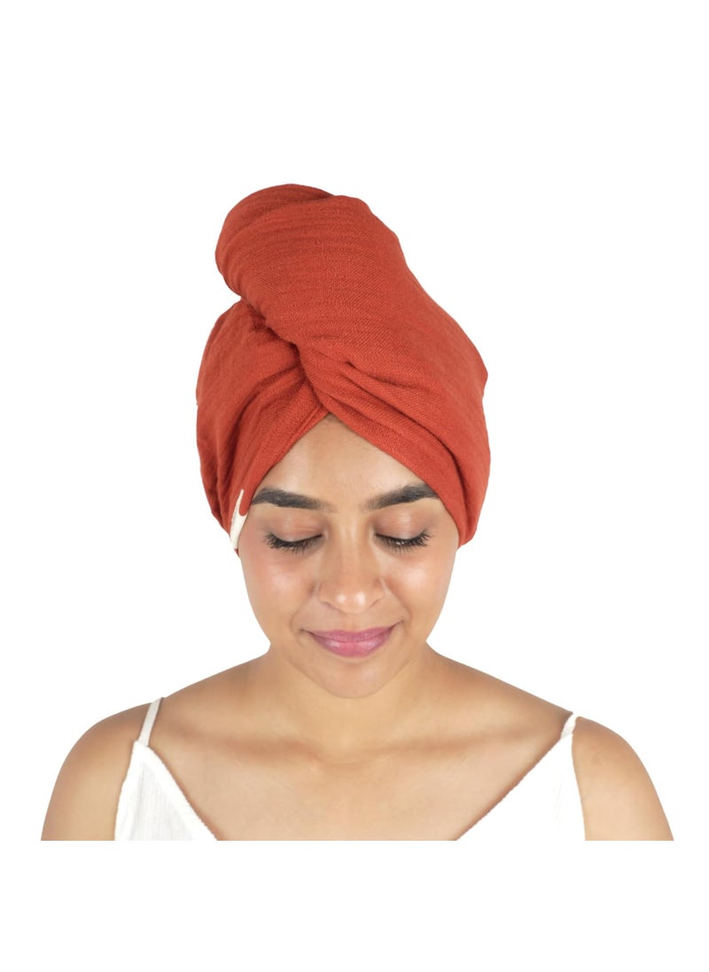 Doctor Towels Banana Yarn Hair Towel Plus Size Hair Wrap for Women Towel for Long Short Hair AntiFrizz Shower Hair Towels with Button QuickDrying Hair Cap Terracotta Pack of 1