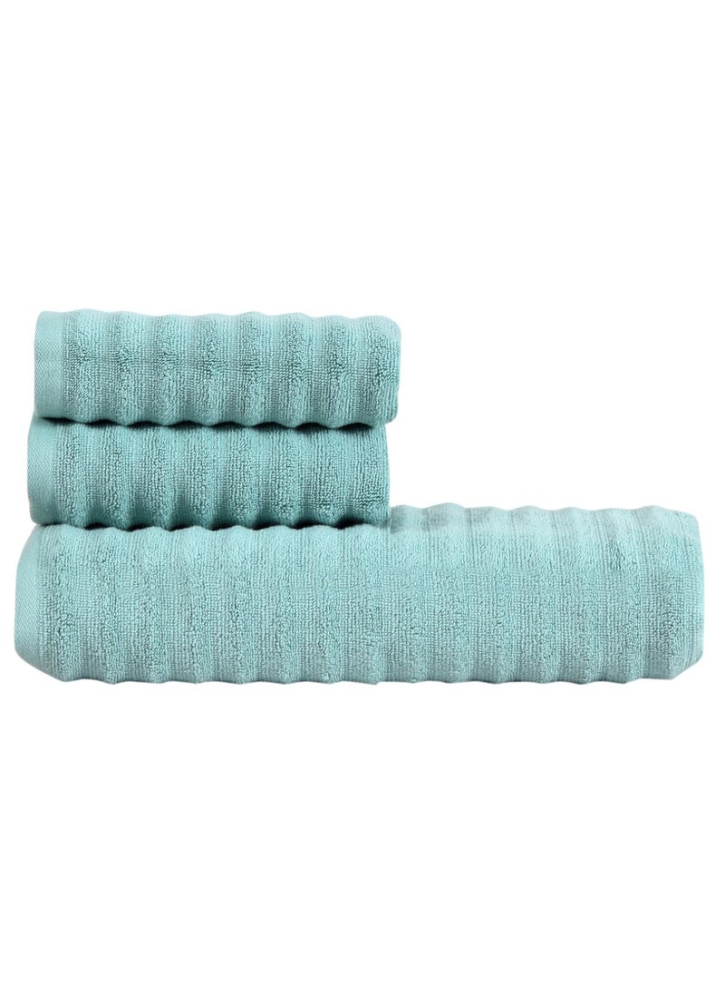 FASH HOME INTERNATIONAL 500 GSM 1Bath2Hand Towel Set of 3 Pcs 100 Soft Cotton Long Staple Fibers Ruffle Waves Design Quick Absorbent Towel Made for MenWomen Uranus Blue
