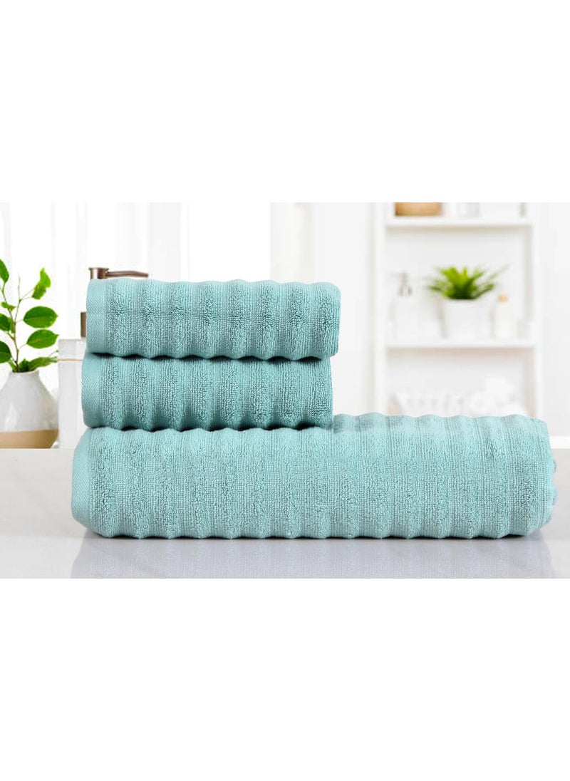 FASH HOME INTERNATIONAL 500 GSM 1Bath2Hand Towel Set of 3 Pcs 100 Soft Cotton Long Staple Fibers Ruffle Waves Design Quick Absorbent Towel Made for MenWomen Uranus Blue