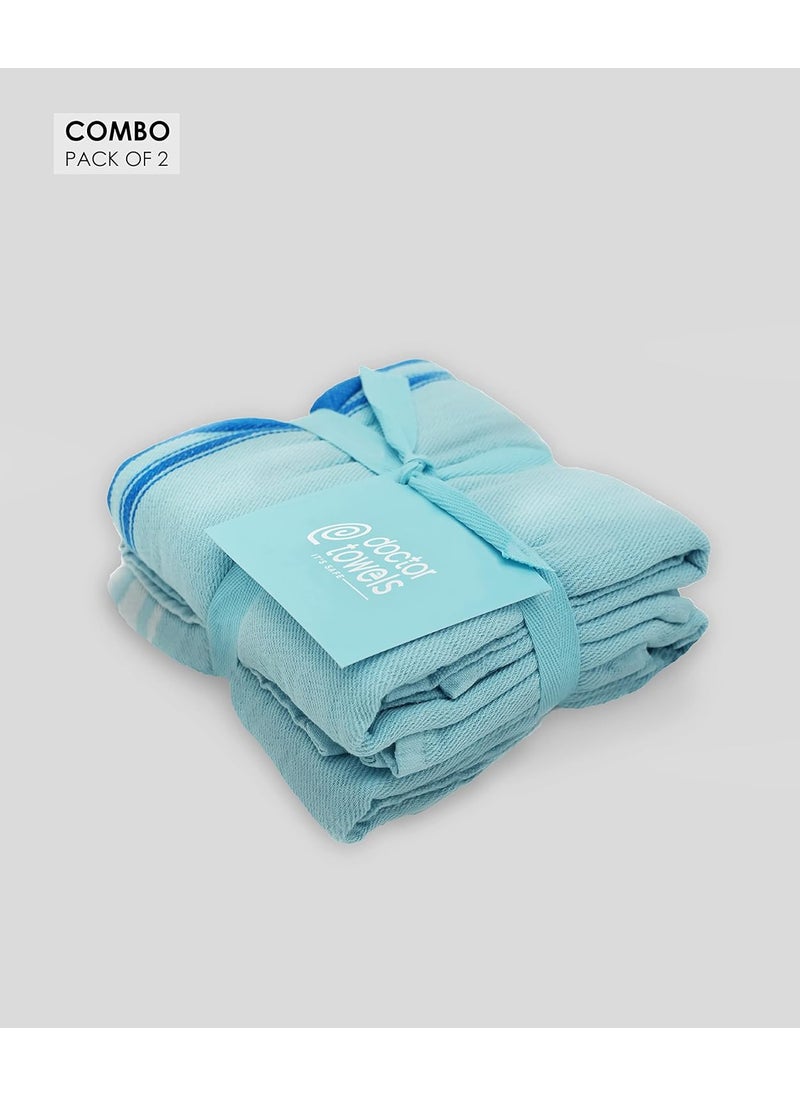 Doctor Towels Organic Cotton Hand Face Towel One Side Terry for Hands Soft Cotton Side for Face Quick Dry Lightweight 420 GSM 50 x 70 cm Pack of 2 Pale Blue