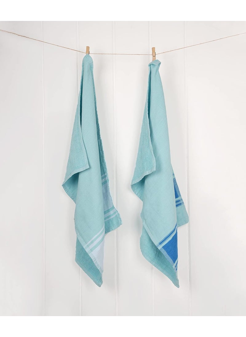 Doctor Towels Organic Cotton Hand Face Towel One Side Terry for Hands Soft Cotton Side for Face Quick Dry Lightweight 420 GSM 50 x 70 cm Pack of 2 Pale Blue