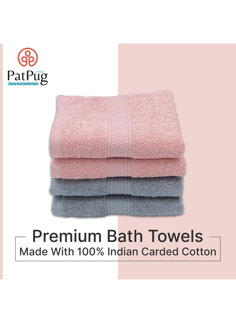 Patpug 100 Indian Ultra Soft Cotton 4 Piece Hand Towel Set 500 GSM for Gym Workout Yoga Wash Basin Silver Grey and Baby Pink