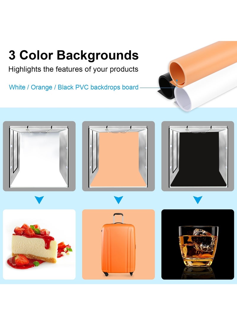31.5Inch/80cm Folding Portable 80W 8500LM White Light Photo Lighting Studio Shooting Tent Box Kit with 3 Colors Backdrops (Black, White, Orange)