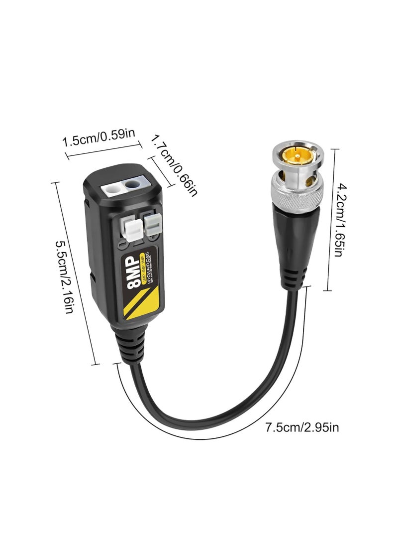2 Pairs 8MP Passive HD BNC Video Balun Connectors Passive AHD TVI CVI CVBS Transceiver Transmitter for  CCTV Security Cameras