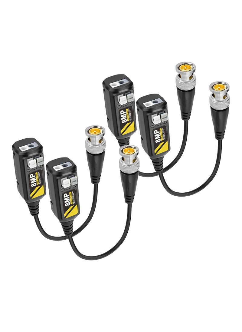 2 Pairs 8MP Passive HD BNC Video Balun Connectors Passive AHD TVI CVI CVBS Transceiver Transmitter for  CCTV Security Cameras