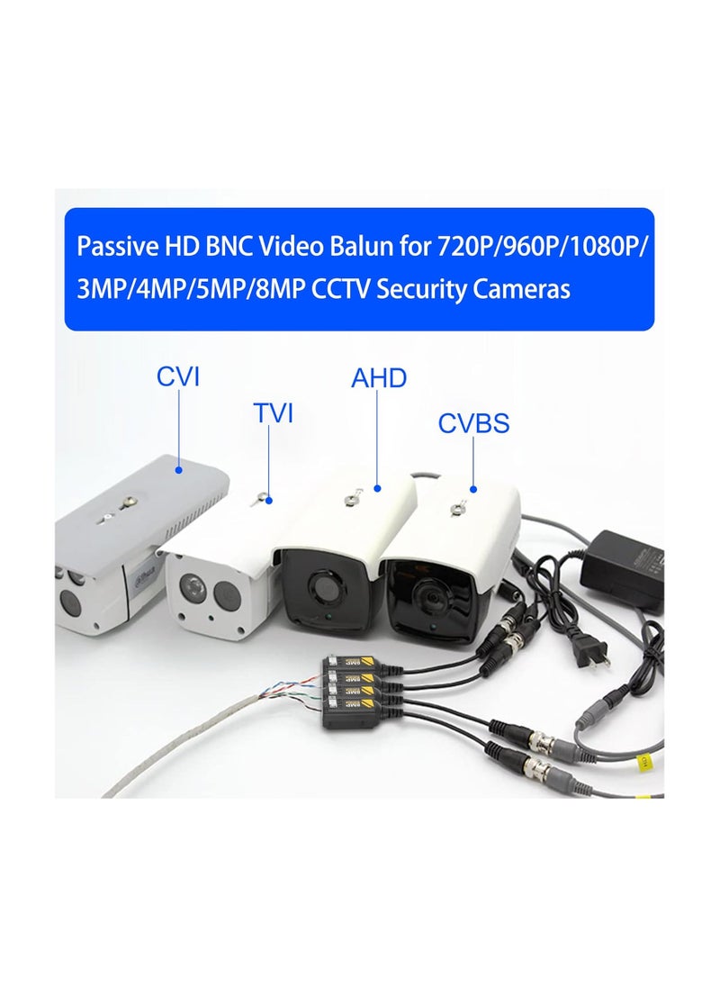 2 Pairs 8MP Passive HD BNC Video Balun Connectors Passive AHD TVI CVI CVBS Transceiver Transmitter for  CCTV Security Cameras