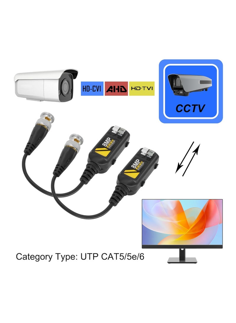 2 Pairs 8MP Passive HD BNC Video Balun Connectors Passive AHD TVI CVI CVBS Transceiver Transmitter for  CCTV Security Cameras