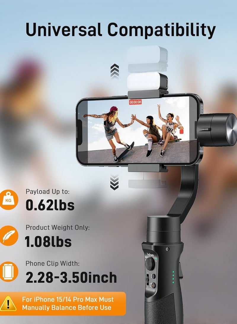 iSteady Mobile+ Kit Gimbal Stabilizer for Smartphone, 3-Axis Phone Gimbal with Fill Light, Ultra-Wide-Angle Mode, 600° Inception, YouTube Vlog Stabilizer for Android and iPhone 15,14,13 PRO Max Black