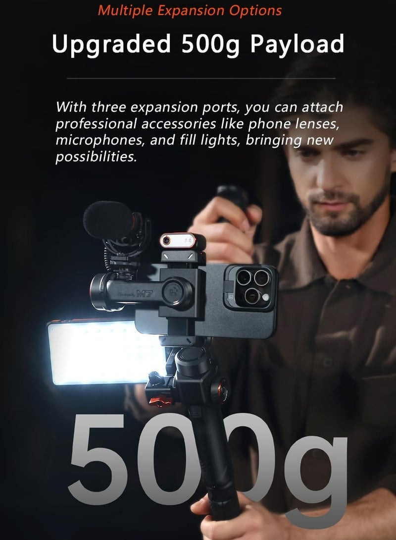 Hohem iSteady M7 Gimbal Stabilizer for Smartphone, Magnetic AI Tracker Fill Light, Detachable Touchscreen Remote Controller, Built-in Extension Rod, 500g Payload