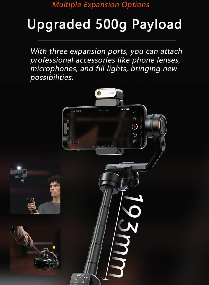 Hohem iSteady M7 Gimbal Stabilizer for Smartphone, Magnetic AI Tracker Fill Light, Detachable Touchscreen Remote Controller, Built-in Extension Rod, 500g Payload