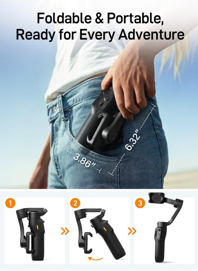 Hohem iSteady X3 SE 3-axis Foldable Smartphone Gimbal Stabilizer with AI Tracking and Detachable Remote Control (Black)