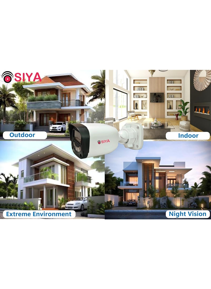 SIYA 5mp IP Indoor Camera Set of 4 5mp IP Outdoor Camera Set of 4 with Mic and Colour Night Vision 10 Channel NVR Eco Series