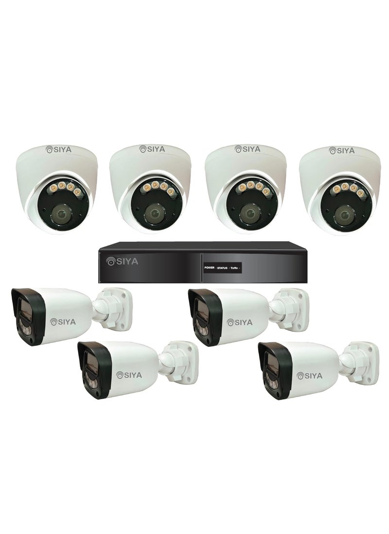 SIYA 5mp IP Indoor Camera Set of 4 5mp IP Outdoor Camera Set of 4 with Mic and Colour Night Vision 10 Channel NVR Eco Series