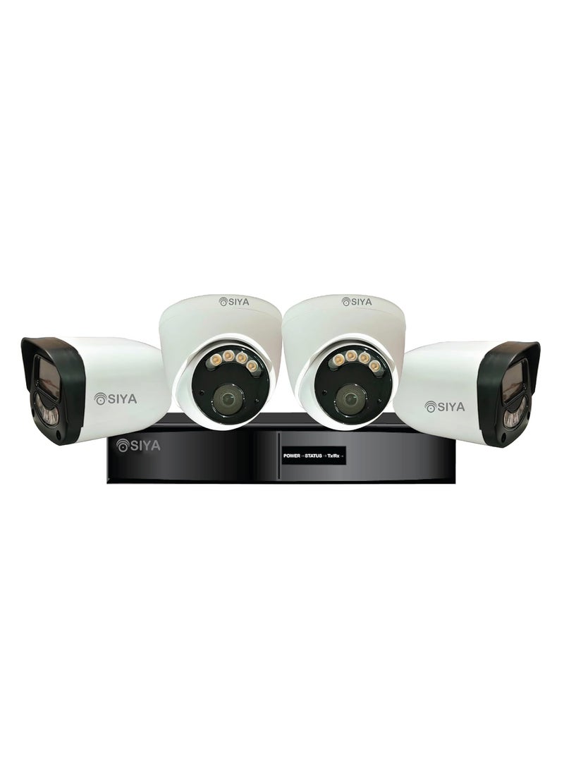 SIYA Set of 2 Dome 2 Bullet IP 5mp CCTV Surveillance Cameras with Mic and Colour Night Vision NVR 10CH 5MP 4K Eco Series Combo Set