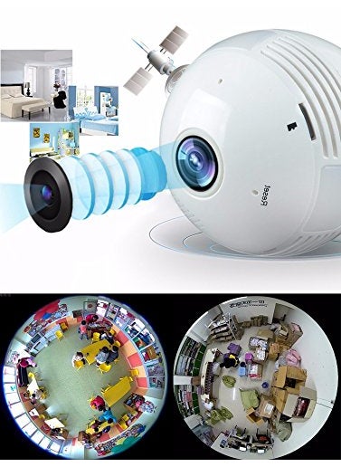 MatLogix Fisheye 360 Degree Smart WiFi Wireless Light Bulb Security Camera Spy Hidden Panoramic Security Bulb Camera Indoor