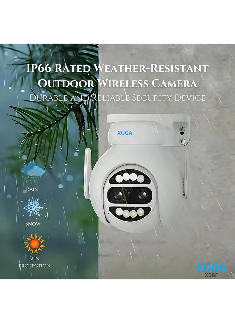 XUGA 8MP WiFi Pan Tilt Zoom Full HD CCTV AI Smart Outdoor Security Camera AI Enabled Human Detection 10X Hybrid Zoom Motion Tracking 2Way Audio Color Night Vision Up to 256GB SD Card X08F
