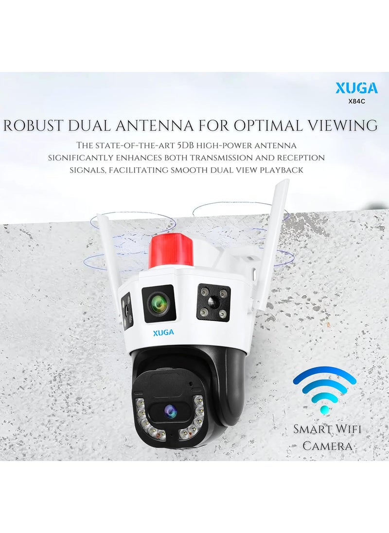 XUGA 8MP Ultra HD PTZ AI WiFi CCTV Outdoor Dual Lens Linkage Camera Colour Night Vision 2 Way Talk HumanMotion Detect Alarm IP66 Waterpoof Weatherproof Support SD Upto 256GB X84C