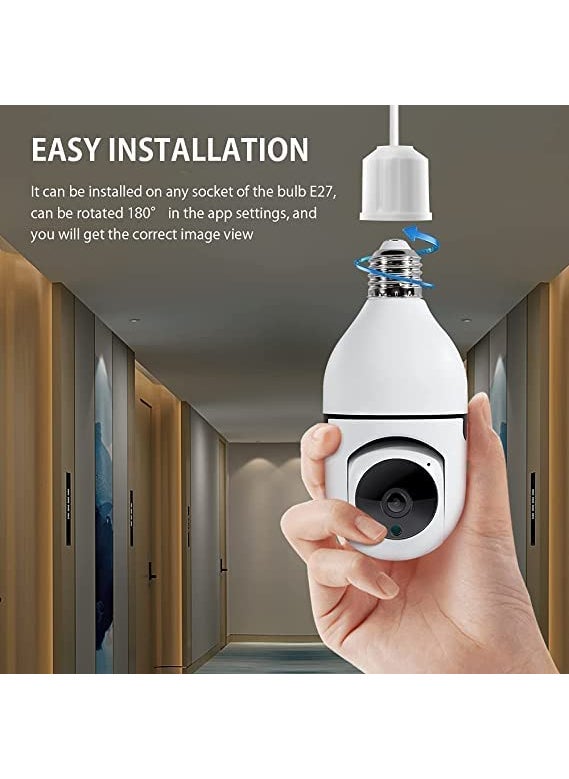 JKPlus Security WiFi Outdoor Wireless 2MP CCTV Bulb Camera Full HD 1080P IP Camera Home Surveillance CCTV Cameras with Motion Detection AlarmNight VisionRemote Viewing_Two Way Audio PTZ Dome Camera