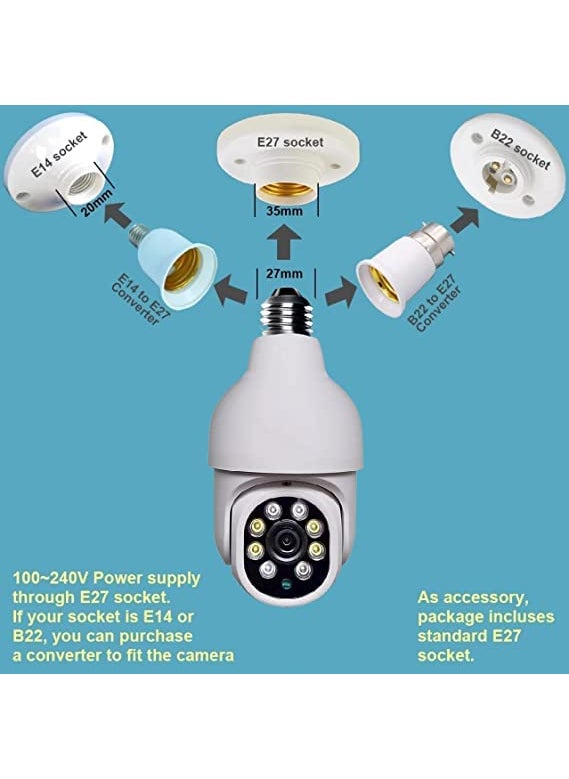 JKPlus 1080p Full HD Bulb Shape 2MP Full HD PanTilt Wireless WiFi IP CCTV Security Camera Security Camera with TF Storage Cloud Storage One Year Warranty