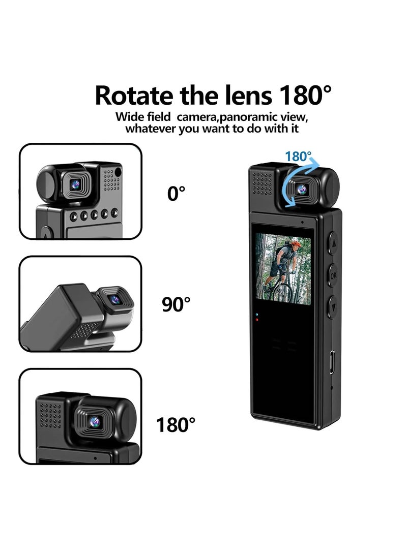 CAMLEIGH Body Cam for Sports Personal Security Police Law Enforcement HD1080P Wearable Mini Body Camera Video Camera 180 Rotating Lens Motion Detection Night Auxiliary Lights 6HR Battery