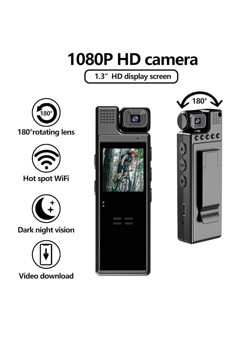 CAMLEIGH Body Cam for Sports Personal Security Police Law Enforcement HD1080P Wearable Mini Body Camera Video Camera 180 Rotating Lens Motion Detection Night Auxiliary Lights 6HR Battery