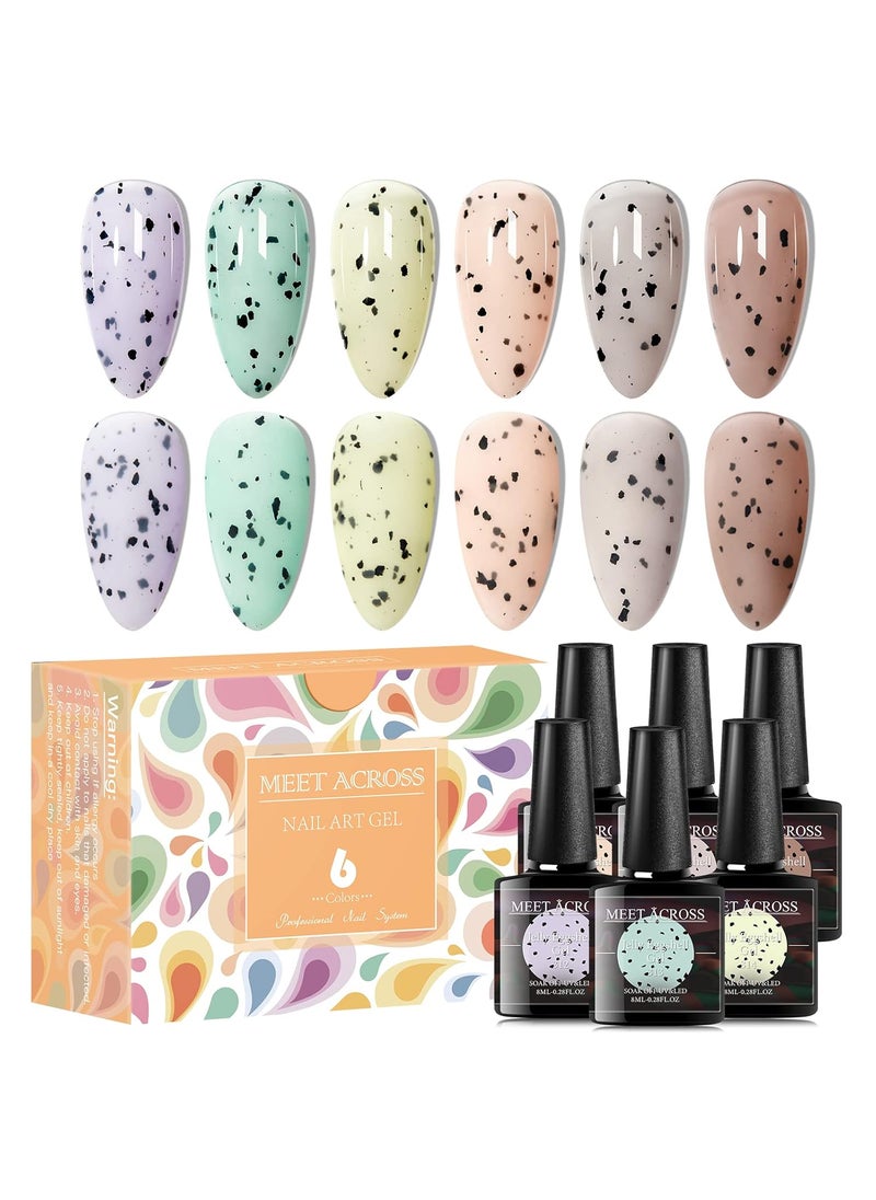 MEET ACROSS Jelly Eggshell Gel Nail Polish Set 6 Colors Pink Green Purple Crackle Gel Polish Summer Macaron Collection Nail Polish UV LED Soak Off Nail Art at Home (Jelly Eggshell)