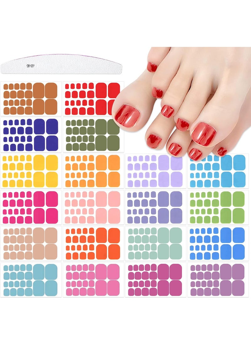 JERCLITY 440 Pieces 20 Sheets Vibrant Solid Color Toenail Wraps Toe Nail Polish Strips Self-Adhesive Full Nail Stickers Colorful Nail Art Decals Strips with Nail File for Women Girls Kids Nail Art