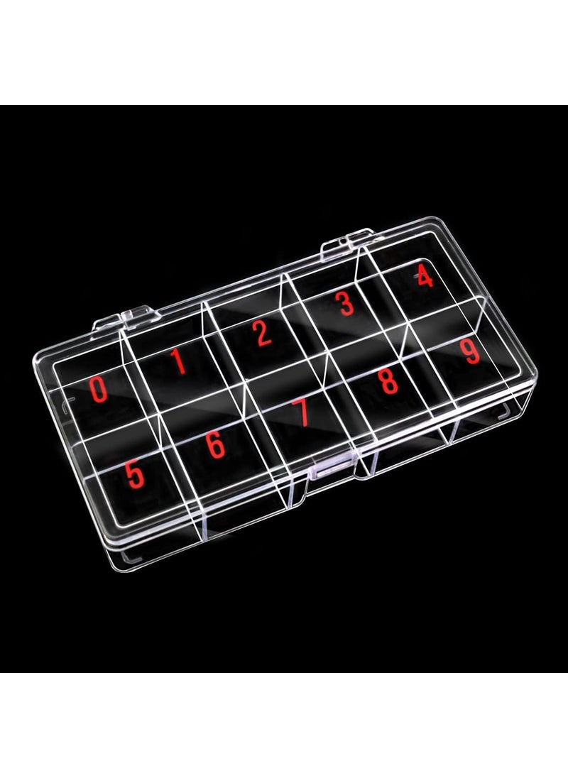 Beauticom USA Small Empty 10 Space Nail Art Tip Storage Organizer Box Case - Clear Color - For False Nail Tips, Vitamins, Accessories, 10 sections