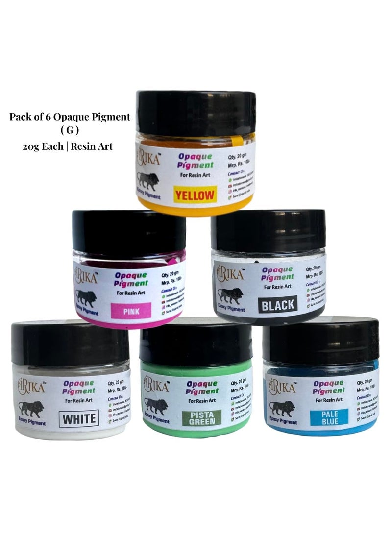 IRIKA Opaque Paste Pigment Resin Art Pigment Set 6 Colors 20g Each Yellow Pink Black White Pista Green Pale Blue