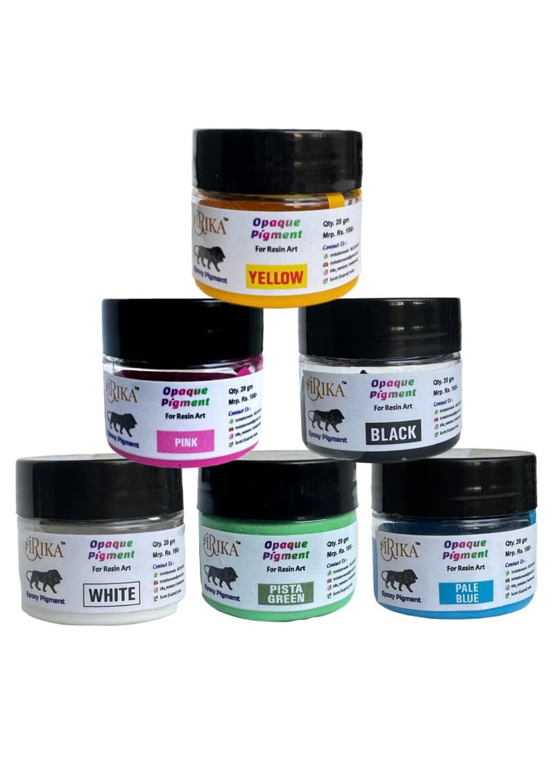 IRIKA Opaque Paste Pigment Resin Art Pigment Set 6 Colors 20g Each Yellow Pink Black White Pista Green Pale Blue