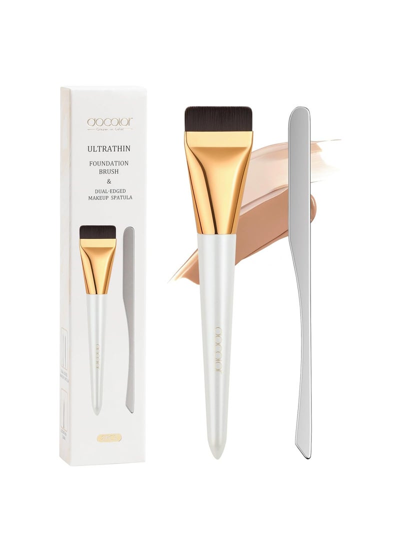 docolor Flat Foundation Brush and Makeup Spatula Set, Ultra Thin Liquid Foundation Brush Dual Edged Spatula Premium Makeup Face Tool for Blending, Cream, Thin Foundation Brush & Make up Spatula Tool