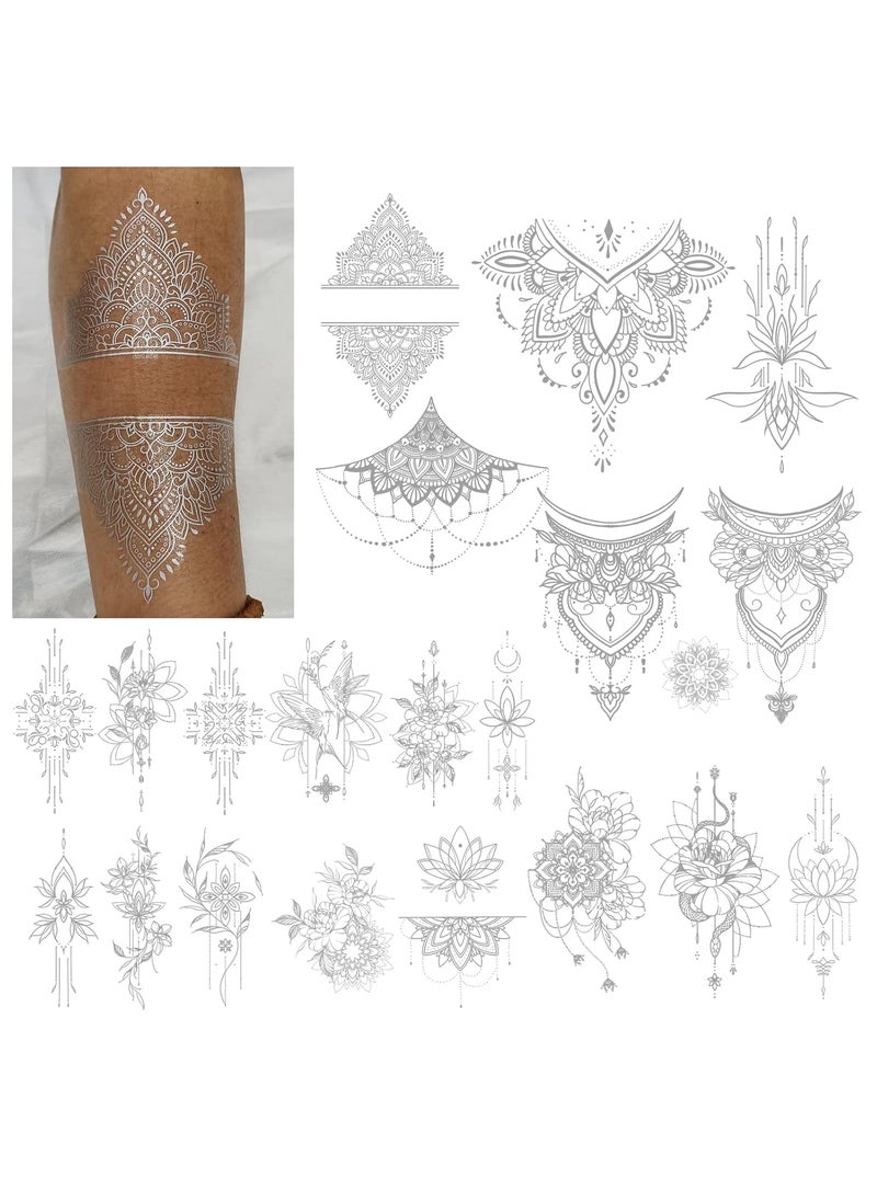 Roarhowl Metallic sparkle temporary tattoos, gold, silver, suitable for all skin tones (silvery 4)