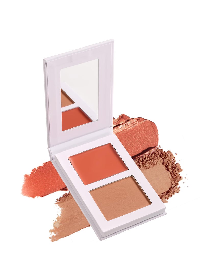 Coral Blush for Cheeks Highly Pigmented Powder Cream Dewy Finish Duo Blush for Natural Looking Peach Face Flushed Blusher with Mirror Long Lasting Glowy Sunset Orange Blush Vegan Talc Free 07