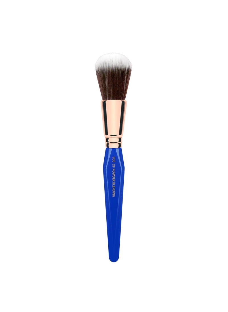 Bdellium Tools Professional Makeup Brush - Golden Triangle 958 Duo Fibre Powder Blending - With All Vegan and Soft Synthetic Fibers, For Blending Powder (Blue, 1pc)