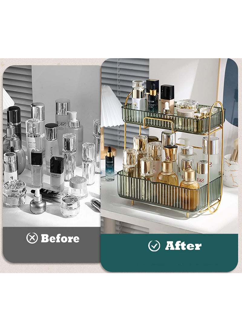 Bathroom Organizer Countertop,Vanity Organizer Basket with Sliding Tray,Makeup Organizer and Storage,Cosmetic Display Cases, Kitchen Counter Organizers Spice Rack