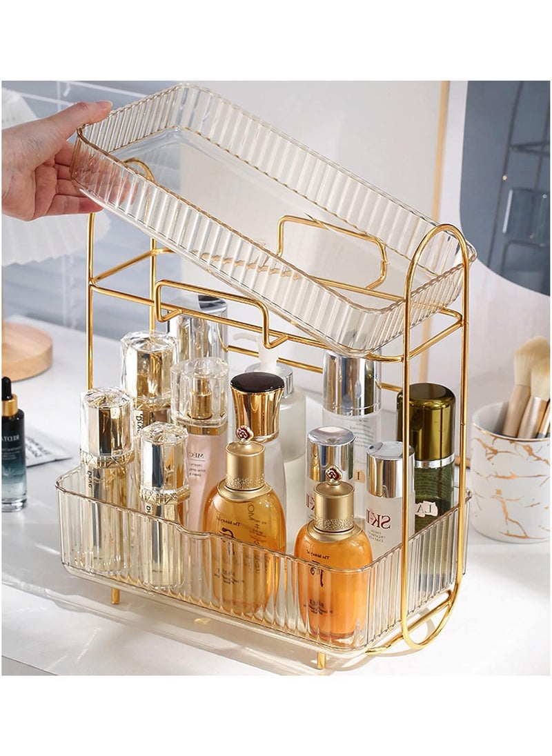 Bathroom Organizer Countertop,Vanity Organizer Basket with Sliding Tray,Makeup Organizer and Storage,Cosmetic Display Cases, Kitchen Counter Organizers Spice Rack