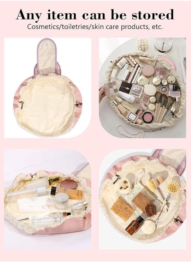 Makeup Bag Drawstring Flat Lay Large Cosmetic Bag Travel Makeup Organization Case Suitable For Travel Gift And Daily Use