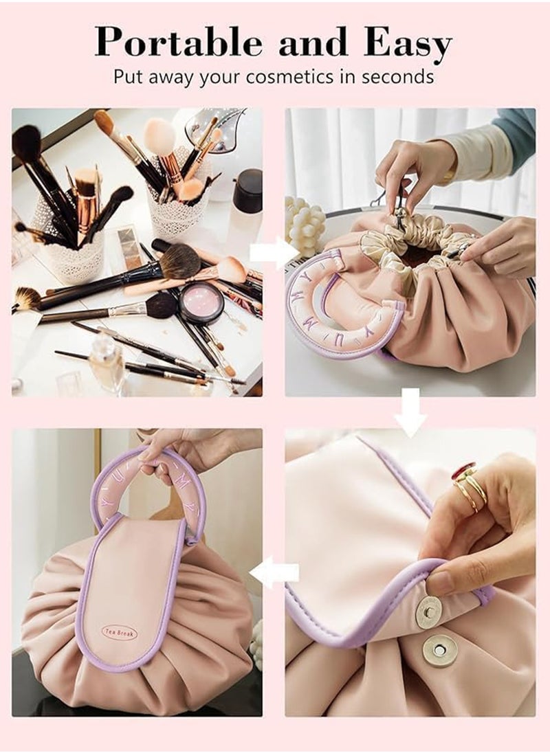 Makeup Bag Drawstring Flat Lay Large Cosmetic Bag Travel Makeup Organization Case Suitable For Travel Gift And Daily Use