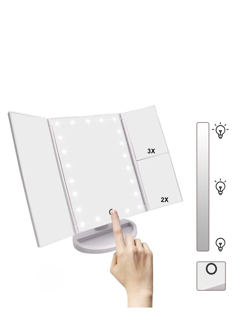 Rose Gold Makeup Mirror with 21 LED Lights – 1X/2X/3X Magnification, Touch Control, Dual Power (Battery/USB), Adjustable Brightness – Portable Vanity Mirror for Makeup, Skincare & Travel