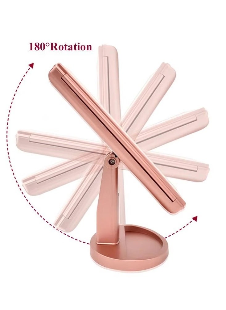 Rose Gold Makeup Mirror with 21 LED Lights – 1X/2X/3X Magnification, Touch Control, Dual Power (Battery/USB), Adjustable Brightness – Portable Vanity Mirror for Makeup, Skincare & Travel
