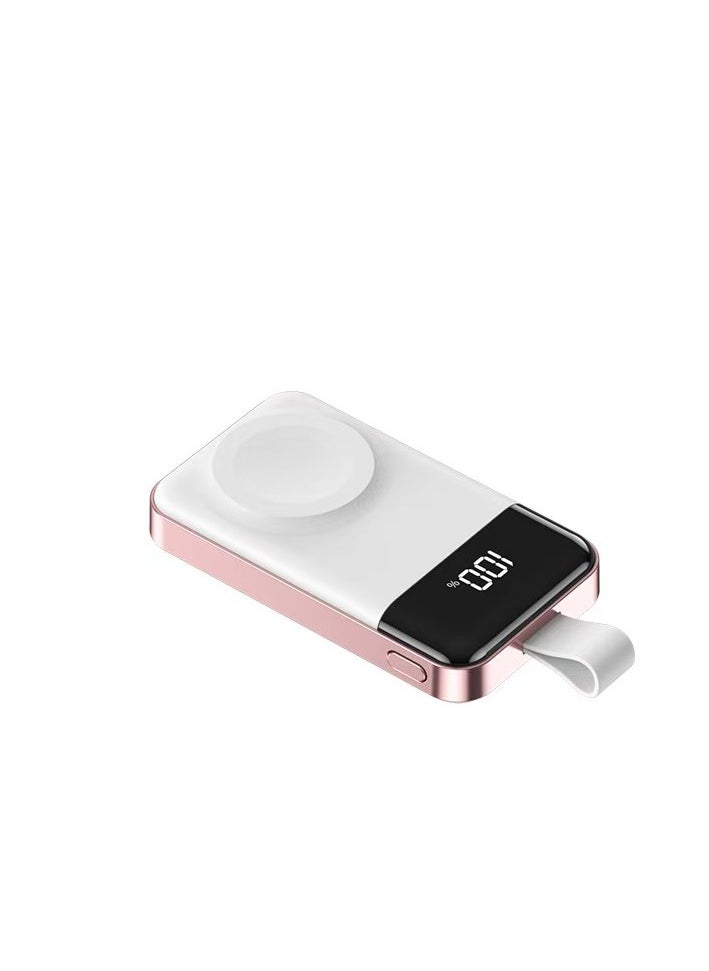 Portable charging watch charger suitable for 2000mAh wireless charging of watches (white+pink)