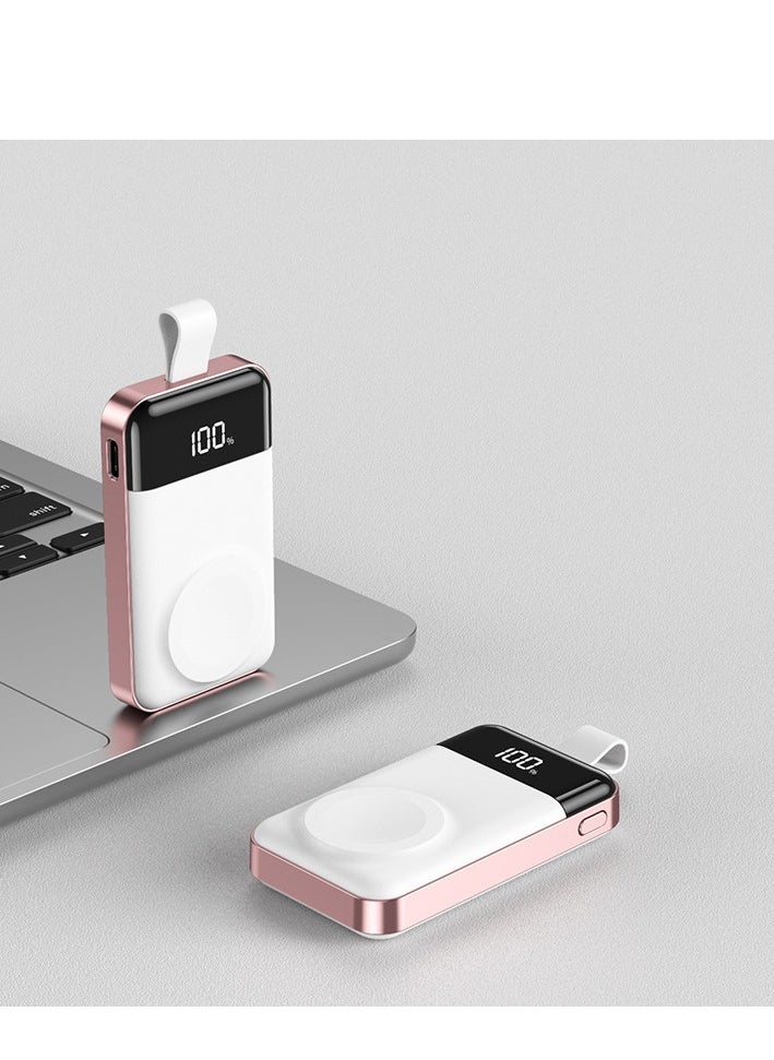 Portable charging watch charger suitable for 2000mAh wireless charging of watches (white+pink)