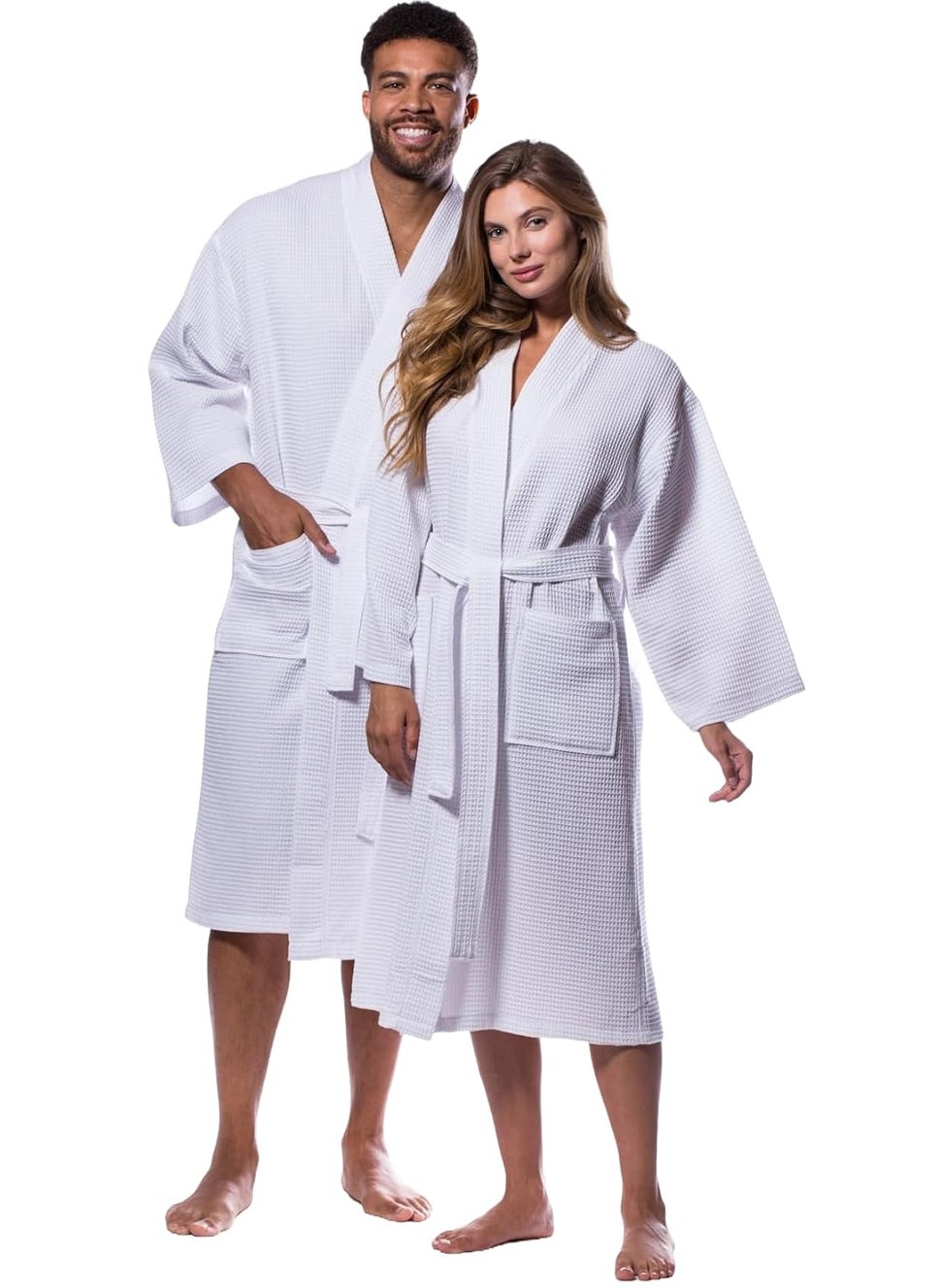 Feather Drape Waffle Bathrobe For Men Women100 Cotton