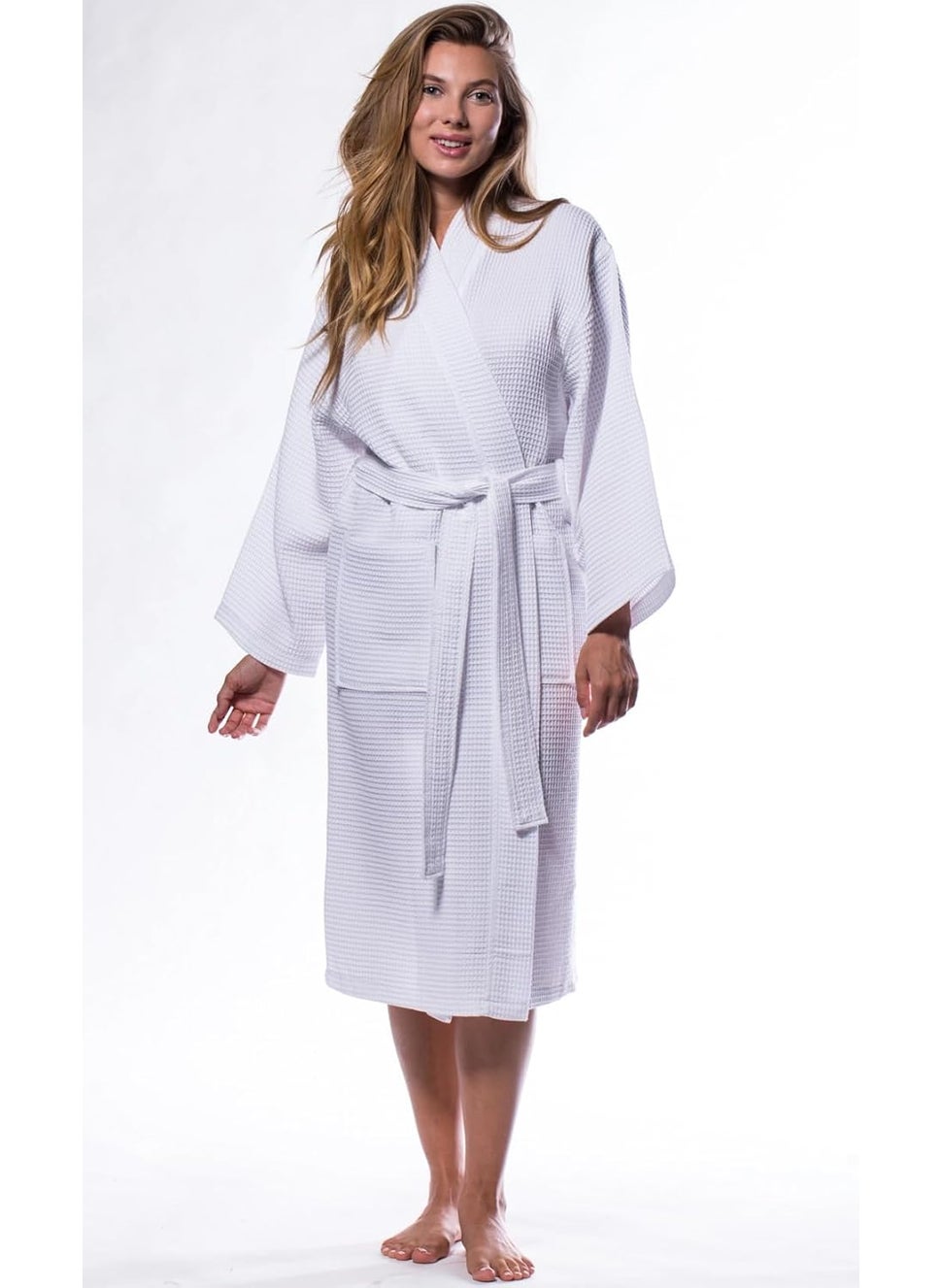Feather Drape Waffle Bathrobe For Men Women100 Cotton
