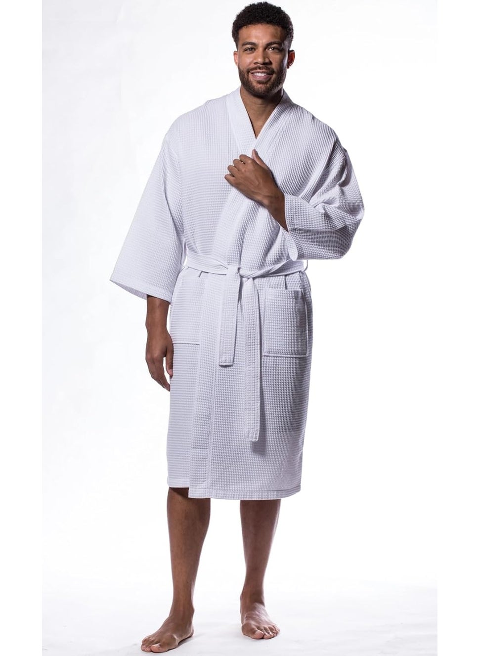 Feather Drape Waffle Bathrobe For Men Women100 Cotton