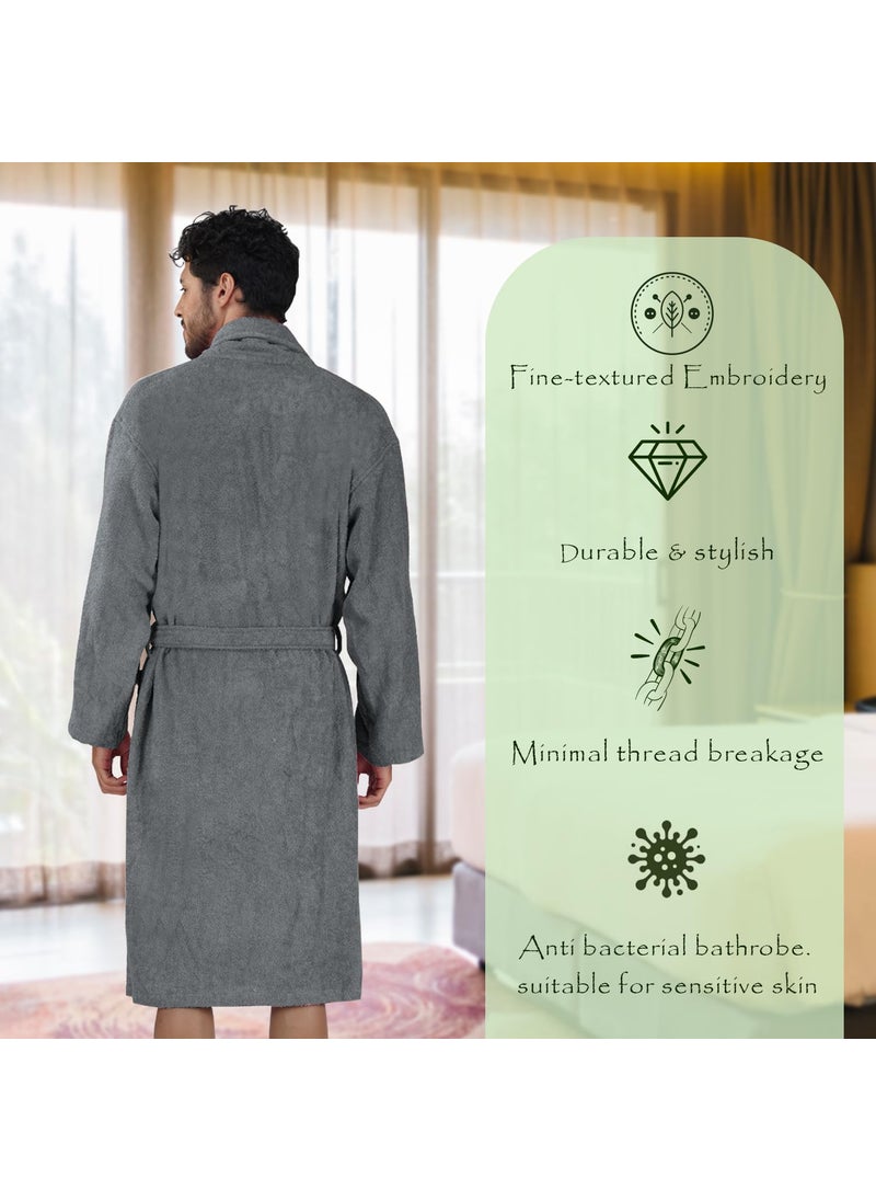 Rangoli Royal Bamboo Premium Bathrobe For Men Ultra Soft Bamboo Yarn Lightweight Bathing Robes 460 GSM Highly Absorbent Quick Drying Luxurious Bath Gown Knee Length Bath Robe Dark Grey